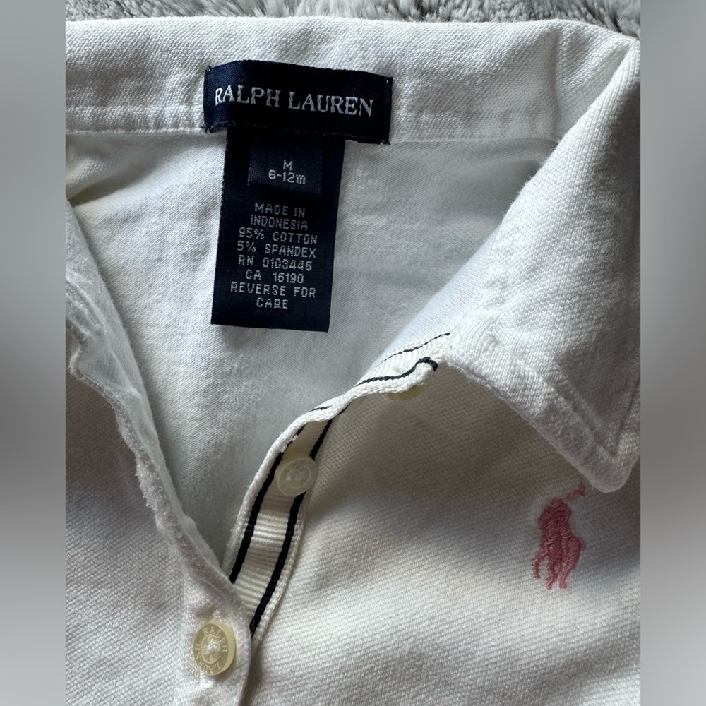 Ralph Lauren baby girl 6-12 months white polo shirt pink Polo horse
